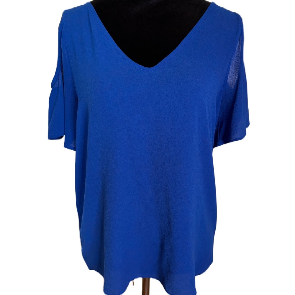 C&E Blue Relaxed Cold Shoulder Short Sleeve Blouse